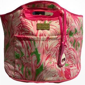 Lilly Pulitzer Pink Flamingo Cooler Bag With Bottle Opener, Pocket & Front Logo